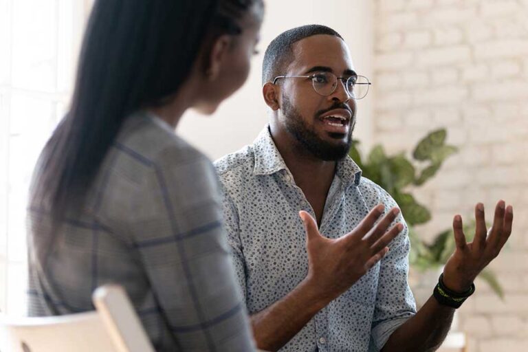 patient discussing mental health programs during a one-on-one session